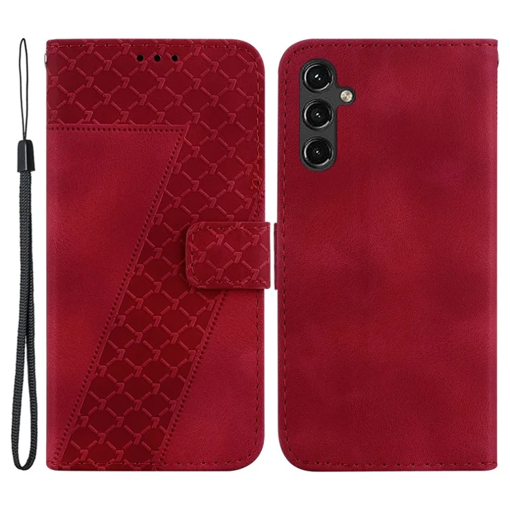 For Samsung Galaxy A14 5G / A14 4G 7-Shape Imprinted Leather Wallet Cover Flip Stand Anti-scratch Phone Case - Red
