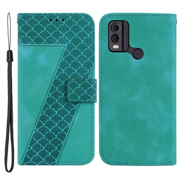 For Nokia C22 Magnetic Clasp Leather Wallet Stand Phone Case 7-Shape Imprinted Anti-drop Cover - Green