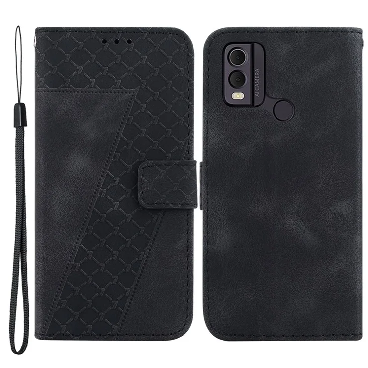 For Nokia C22 Magnetic Clasp Leather Wallet Stand Phone Case 7-Shape Imprinted Anti-drop Cover - Black
