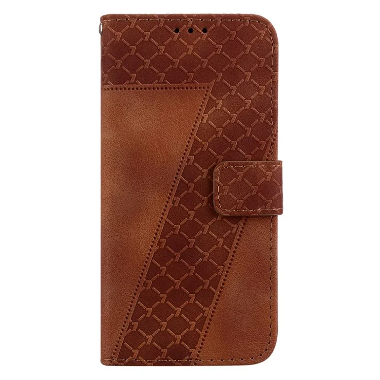 For Samsung Galaxy M54 5G / F54 5G 7-Shape Imprinted Anti-fall Phone Cover Leather Wallet Flip Stand Case - Brown
