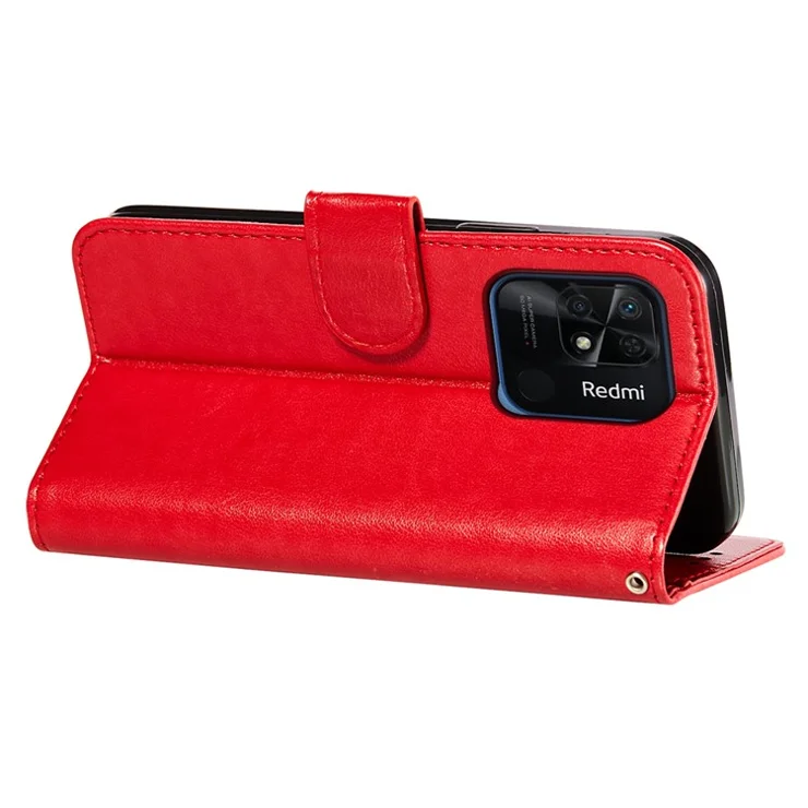 For Xiaomi Redmi 10C 4G TPU+PU Leather Wallet Stand Flip Cover Magnetic Closure Phone Case - Red