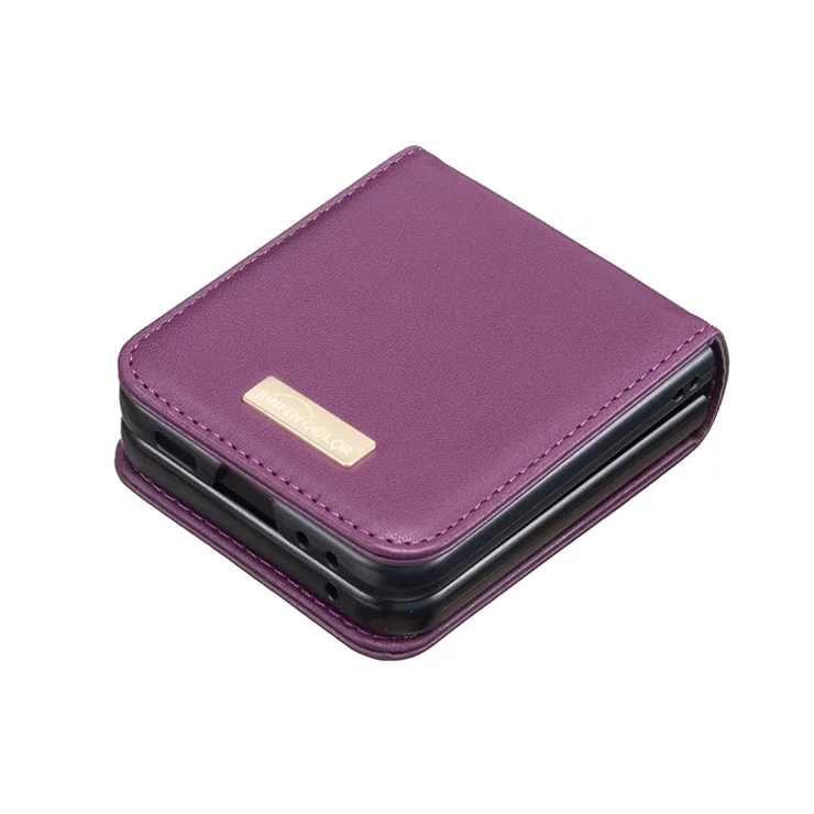 BINFEN COLOR For Samsung Galaxy Z Flip5 5G PU Leather+PC Phone Case Ultra Slim Shockproof Protective Cover - Dark Purple