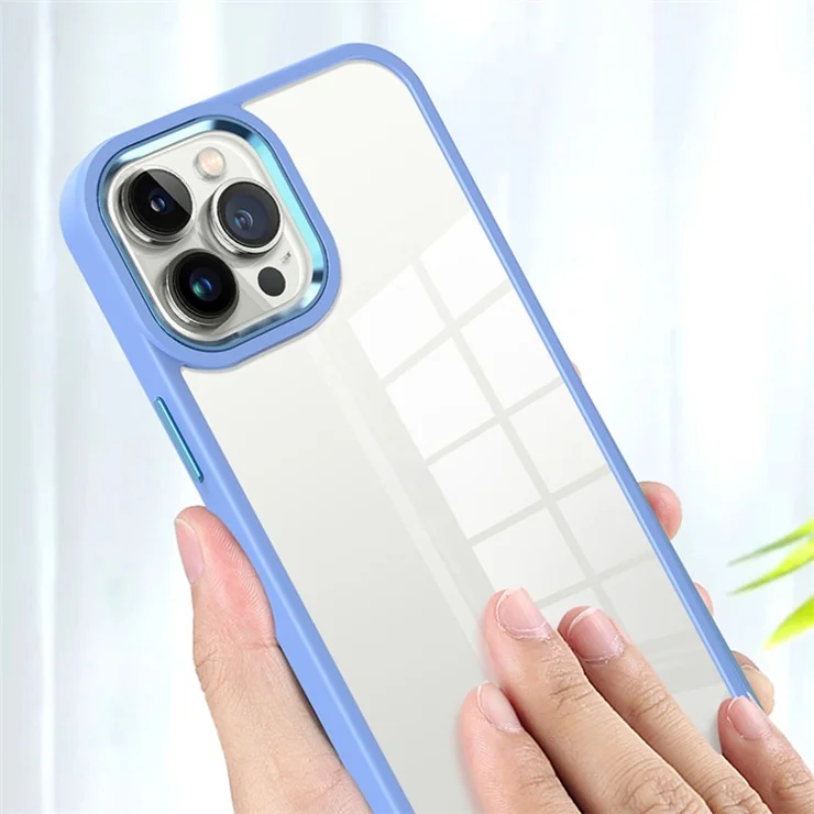 For iPhone 15 Pro Max TPU+Hard PC Metal Button Lens Frame Cover Phone Shell Clear Phone Case - Green