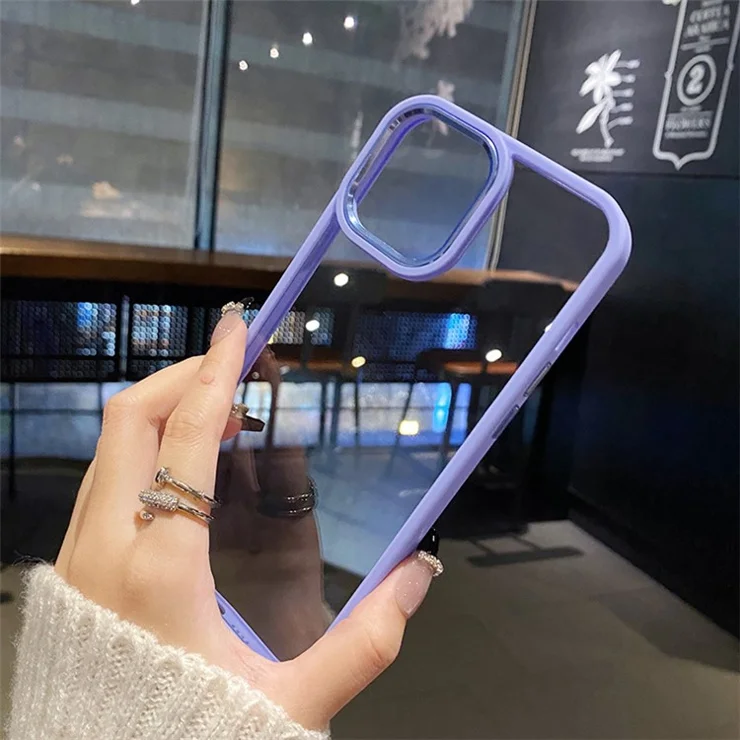 For iPhone 15 Pro Max TPU+Hard PC Metal Button Lens Frame Cover Phone Shell Clear Phone Case - White