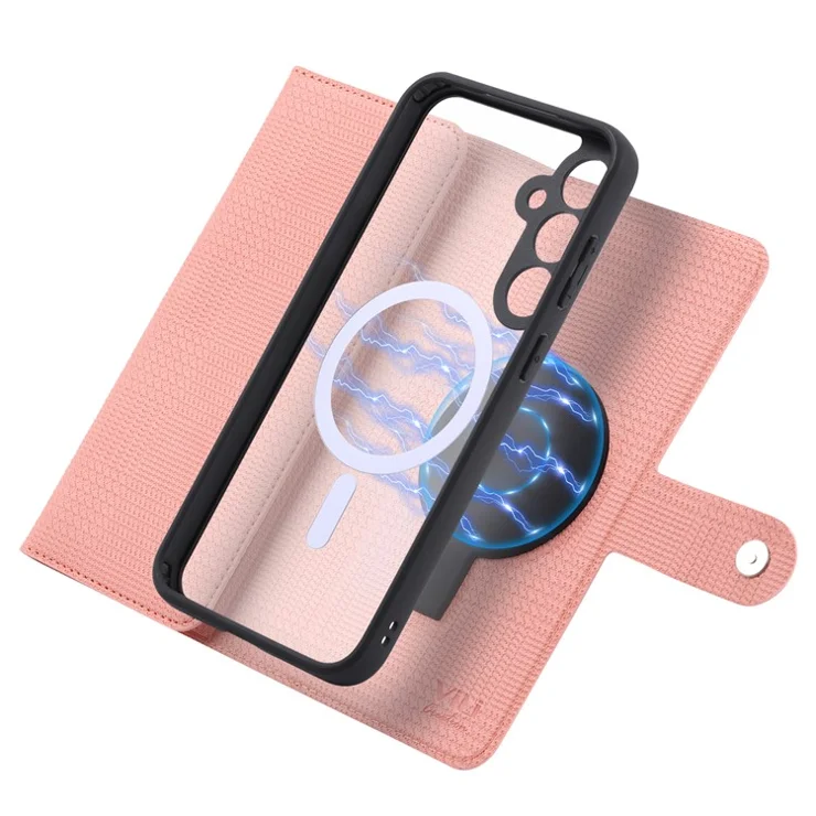 VILI GHB Series for Samsung Galaxy S23 FE Leather Phone Case Compatible with MagSafe RFID Blocking Zipper Pocket Cover - Pink