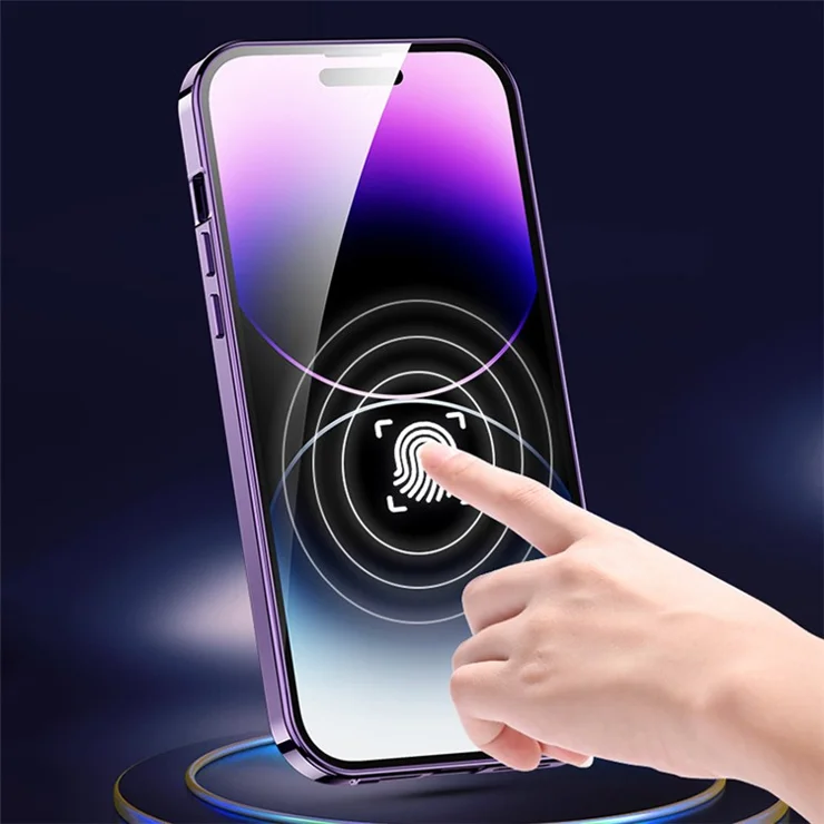 For iPhone 14 Pro Max Magnetic Clear Phone Case Compatible with MagSafe Aluminium Alloy Frame+Tempered Glass+PC Back Cover - Black