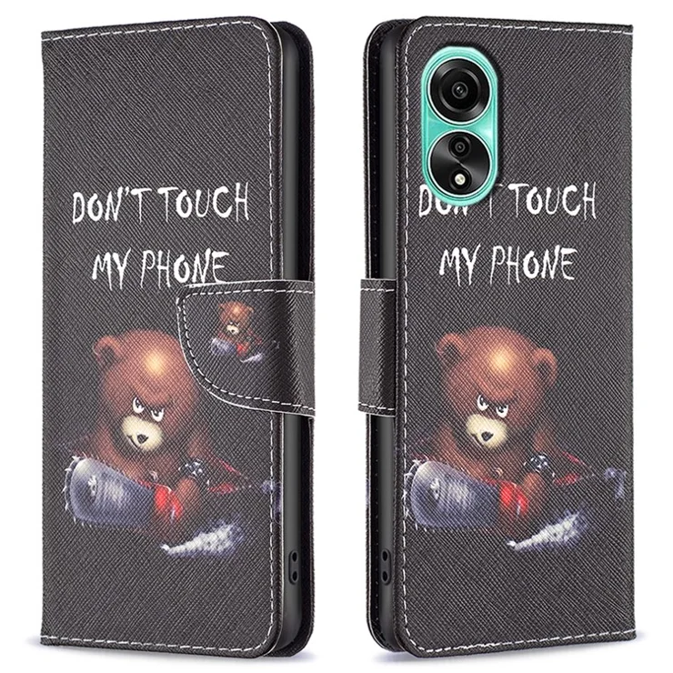 For Oppo A78 4G Leather Wallet Case Pattern Printing Stand Protective Phone Cover - Bear