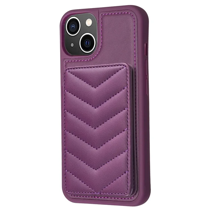 BF26 For iPhone 15 Plus Anti-scratch Cell Phone Cover Kickstand Card Slot Phone Shell TPU+PU Leather Case - Dark Purple