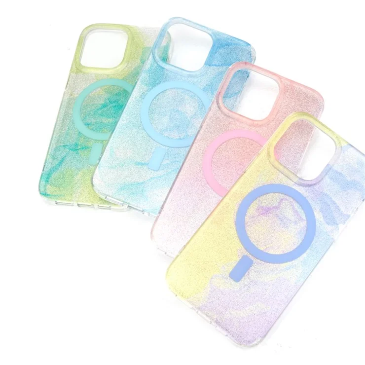Bulk Purchasing Slim Phone Case for iPhone 14 Pro Max Ink Pattern Epoxy TPU+PC Cover Compatible with MagSafe (MOQ: 50) - Green