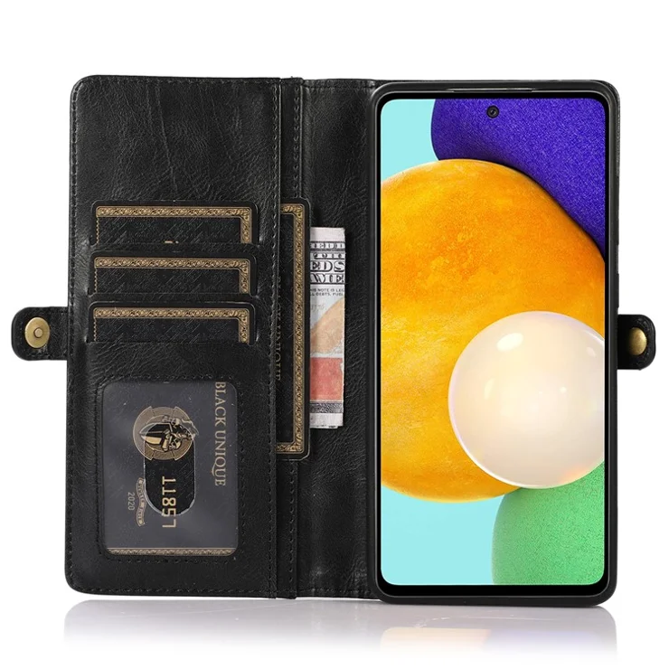For Samsung Galaxy A33 5G TPU+PU Leather Case Detachable 2-in-1 Protective Wallet Phone Cover with Strap - Black