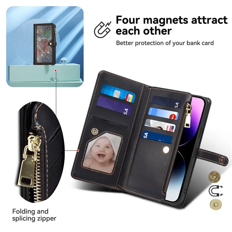 ESEBLE Galaxy Series Stand Folio Cover for Samsung Galaxy S23 FE , RFID Blocking Leather Zipper Pocket Wallet Phone Case - Black