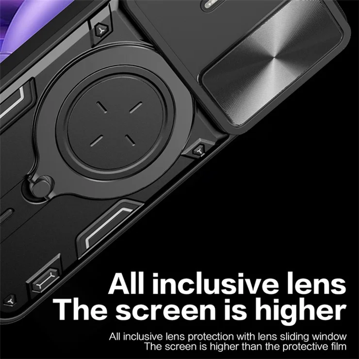 For Motorola Edge 30 Neo 5G Rotate Kickstand Cover Slide Lens Guard PC+TPU Shockproof Phone Case - Silver