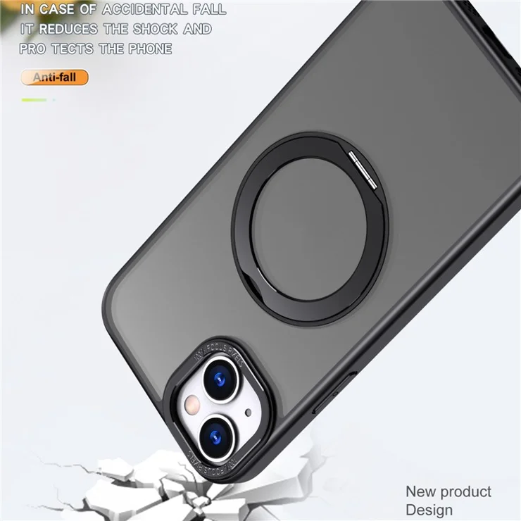 Style-B For iPhone 14 Plus Magnetic Kickstand Cover Acrylic+TPU Phone Case Compatible with MagSafe - Black