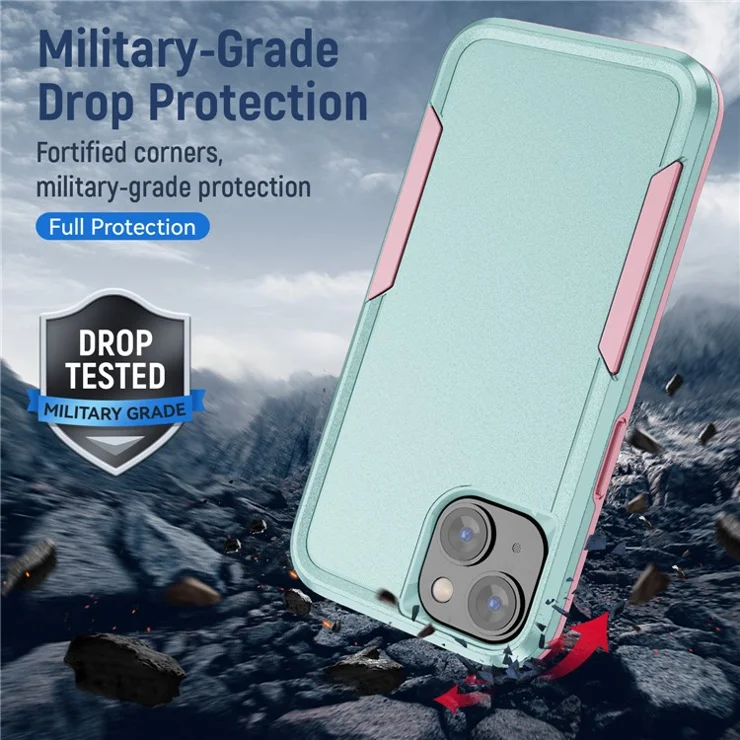For iPhone 15 Plus Shockproof Phone Case Anti-fingerprint PC+TPU Back Cover - Pink+Green