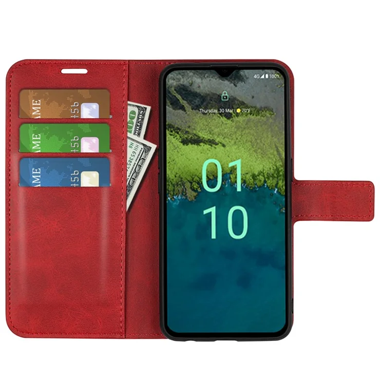 Wallet Stand PU Leather Case for Nokia C110 , Calf Texture Full Protection Phone Cover - Red