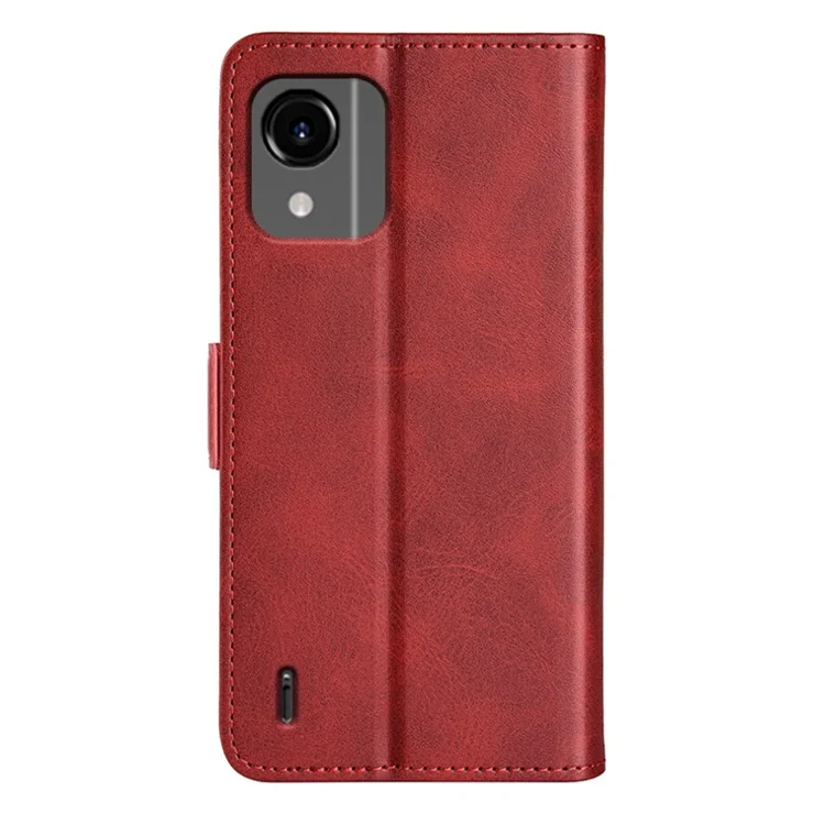 For Nokia C110 PU Leather Calf Texture Wallet Phone Case Stand Protective Cover - Red