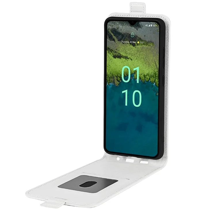For Nokia C110 Card Holder Phone Case Crazy Horse Texture Vertical Flip Leather Cover - White