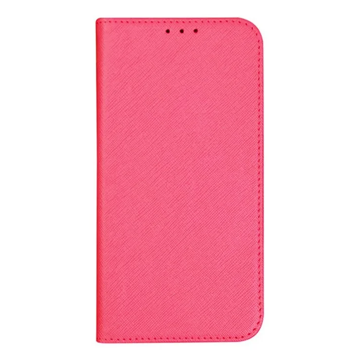 PU Leather Flip Case for iPhone 15 Plus Wallet Stand Cross Texture Phone Cover - Pink
