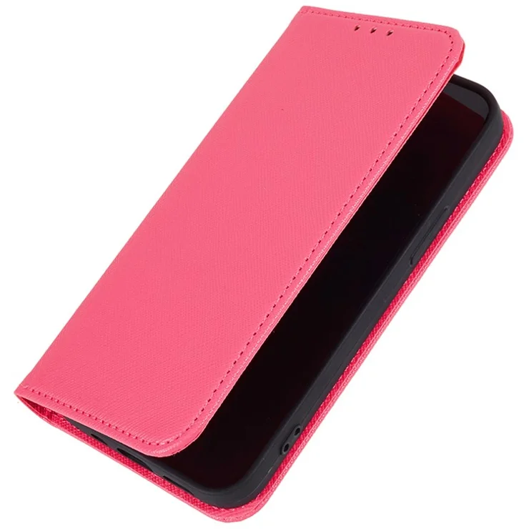 For iPhone 15 Wallet Phone Case PU Leather Cross Texture Stand Magnetic Cover - Pink