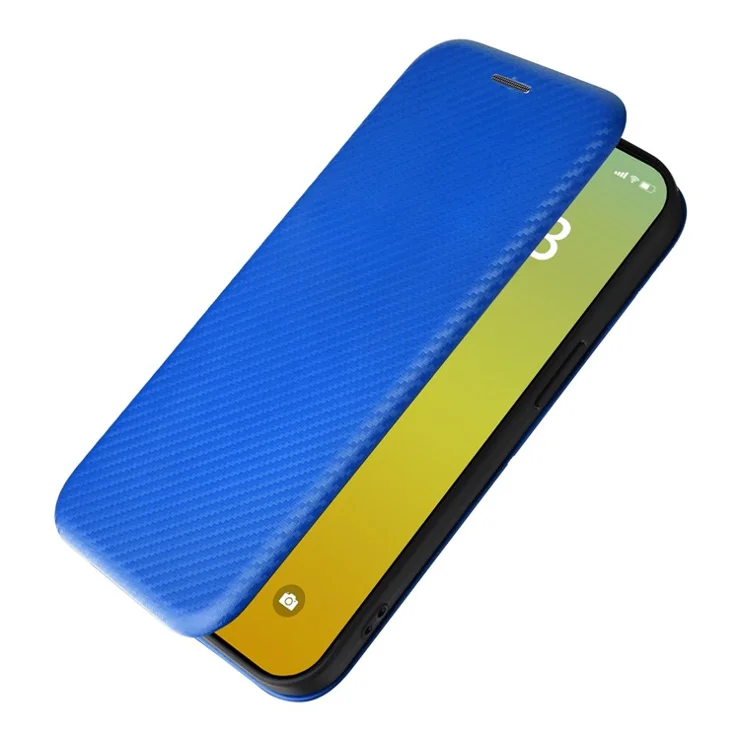Card Holder Leather Phone Case for iPhone 15 , Carbon Fiber Texture Stand Phone Cover - Blue