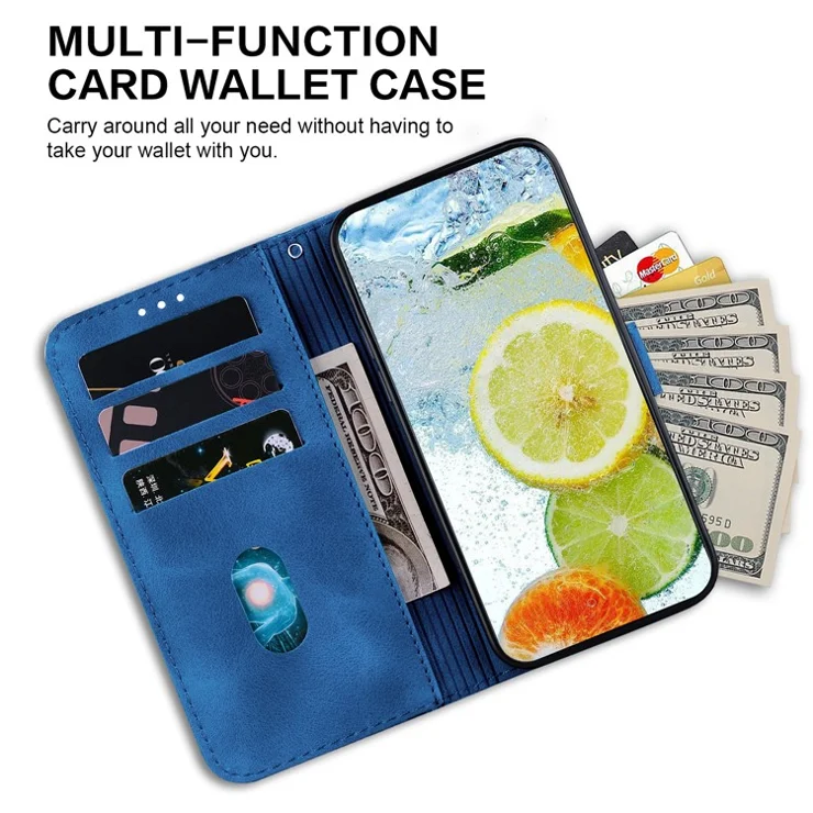 Leather Protective Cover for Google Pixel 6a Double 8-Shape Imprinted Wallet Stand Phone Case - Dark Blue