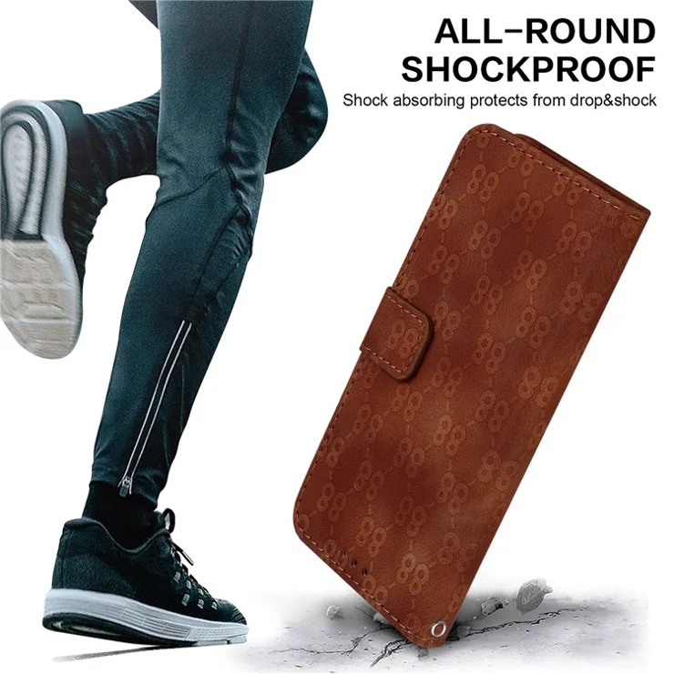 Leather Protective Cover for Google Pixel 6a Double 8-Shape Imprinted Wallet Stand Phone Case - Brown