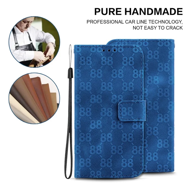 For OnePlus 11 5G Slim-Fit Leather Phone Shell Double 8-Shape Imprinted Cover Wallet Stand Case - Dark Blue