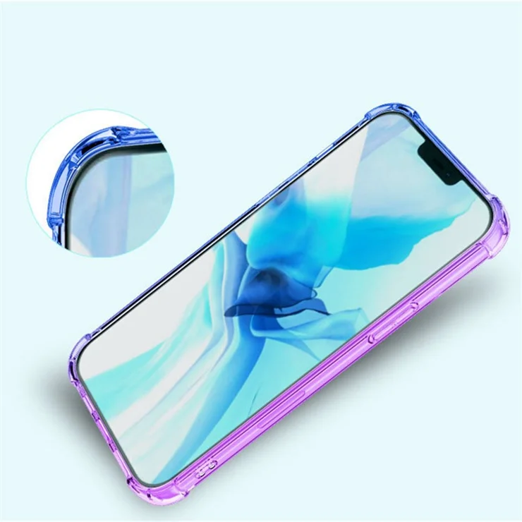 For iPhone 15 Four Corner Anti-drop Phone Case Gradient Color TPU Phone Back Cover - Purple / Blue