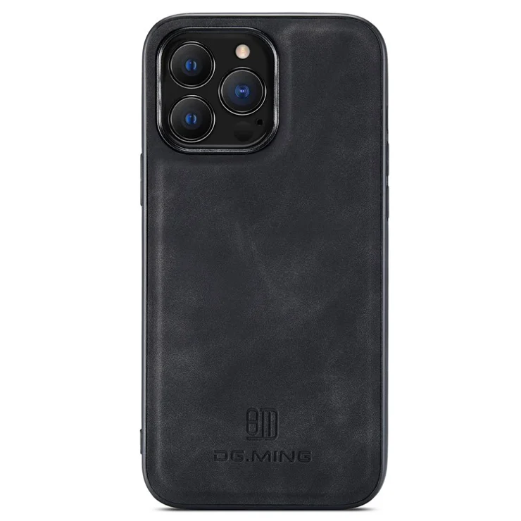 DG.MING M1 Series For iPhone 15 Pro Magnetic Wallet Phone Case PC+TPU+PU Shockproof Kickstand Cover - Black