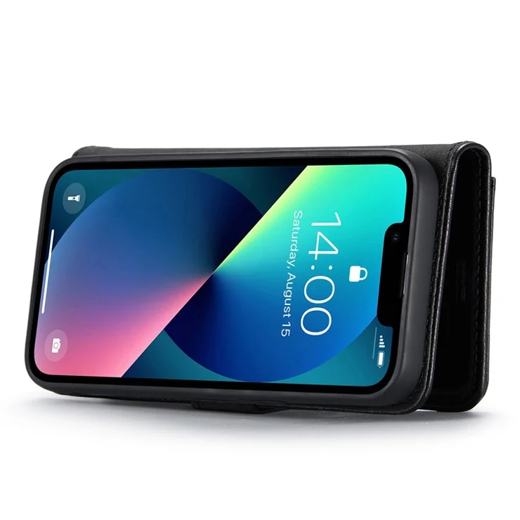 DG.MING for iPhone 15 Plus Detachable Magnetic Phone Case Anti-Dorp Split Leather Wallet Stand Case - Black