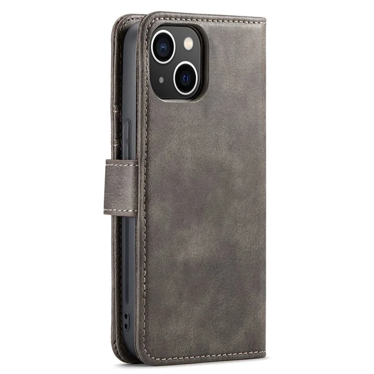 DG.MING for iPhone 15 Plus Detachable Magnetic Phone Case Anti-Dorp Split Leather Wallet Stand Case - Grey