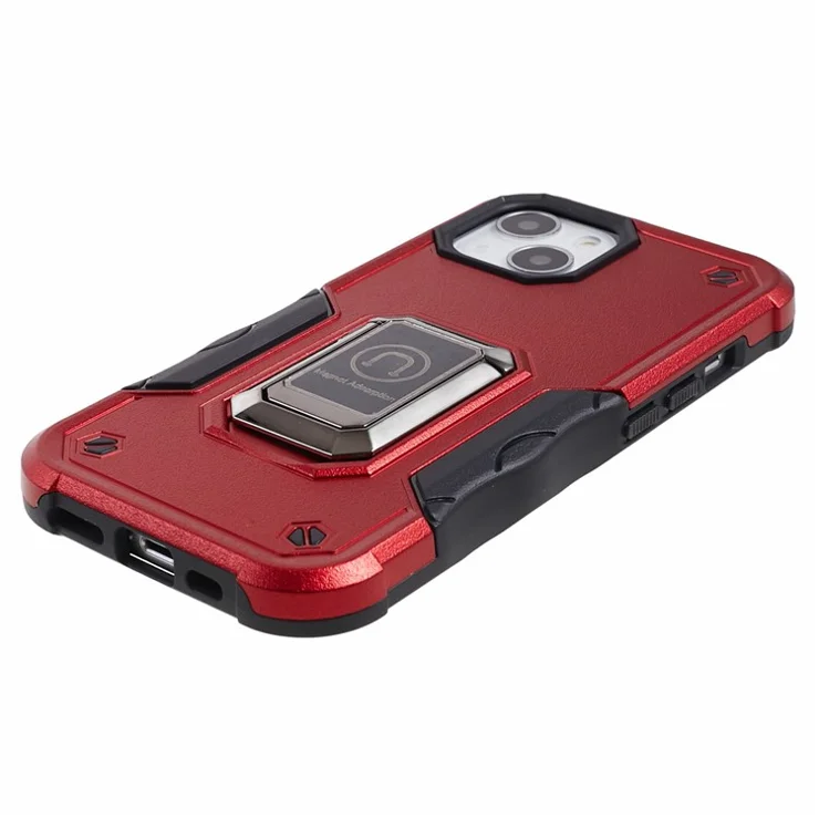 For iPhone 15 Hard PC Soft TPU Shockproof Phone Case Kickstand Cover Support Magnetic Car Mount - Red