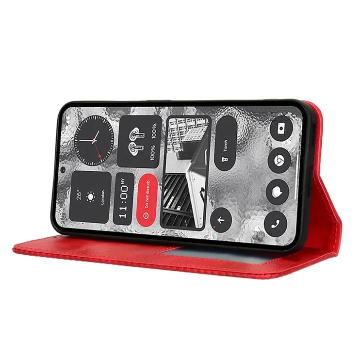 Wallet PU Leather Phone Case for Nothing Phone (2) , Full Protection Stand Retro Phone Cover - Red