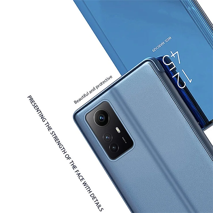 Mirror Surface Phone Case for Xiaomi Redmi Note 12S 4G View Window Electroplating Leather Cover - Purple