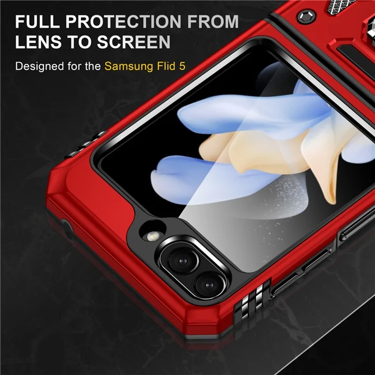 Armor Series For Samsung Galaxy Z Flip5 5G Kickstand Cover PC+TPU Impact Resistant Phone Case - Red