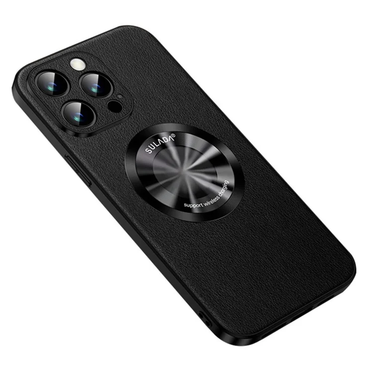 SULADA Phone Cover for iPhone 13 Pro Max 6.7 inch , Cowhide Texture PU Leather Coated TPU Case Compatible with MagSafe - Black
