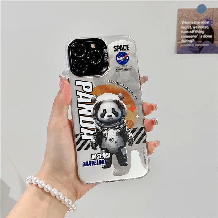 For iPhone 14 Pro Max PC+TPU Back Case Panda Astronaut Colorful Pattern Printing Shockproof Phone Cover - Black Panda