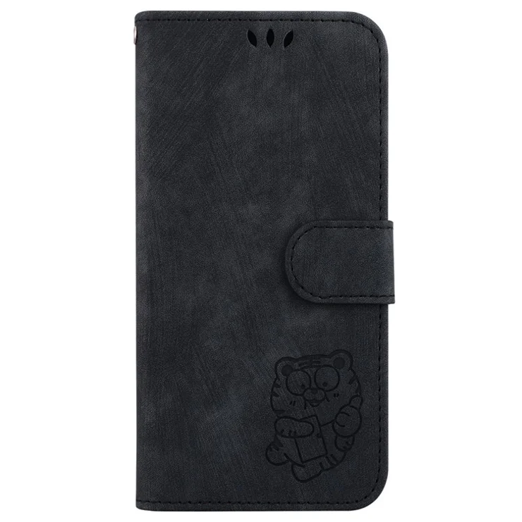 For iPhone 15 Plus Cute Tiger Pattern Imprinted PU Leather Cover Wallet Stand Well-protected Phone Case - Black
