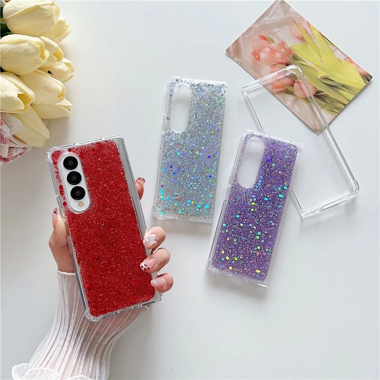 For Samsung Galaxy Z Fold3 5G Hard PC Glitter Cover Epoxy Reinforced Corners Shockproof Phone Case - Green