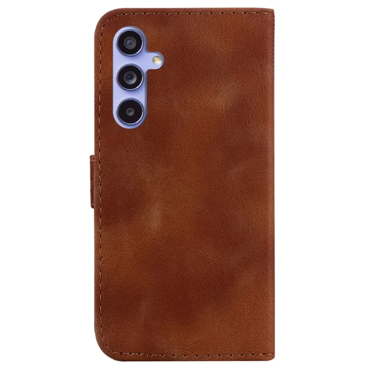 For Samsung Galaxy S23 FE Well-protected 7-Shape Imprinted Phone Cover PU Leather Wallet Stand Flip Case - Brown