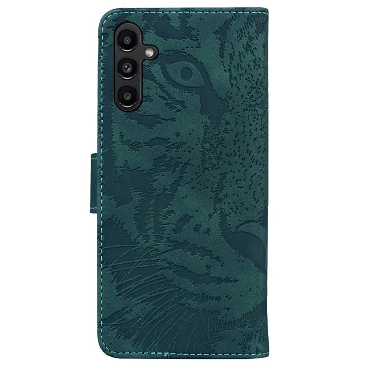 Protective Case for Samsung Galaxy A25 5G (Global) (161.0 x 76.5 x 8.3mm) , Tiger Imprint PU Leather Folio Flip Cover Wallet Phone Shell - Green