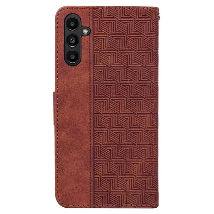 Geometry Imprinted Shell for Samsung Galaxy A25 5G (Global) (161.0 x 76.5 x 8.3mm) , PU Leather Flip Cover Wallet Phone Case - Brown