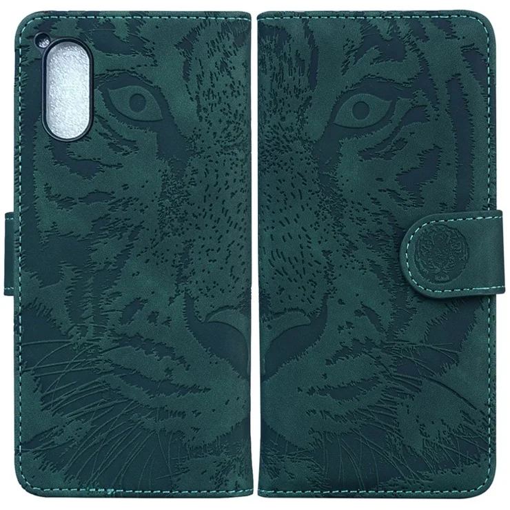 For Sony Xperia 5 V Tiger Imprint PU Leather Wallet Cover Stand Protective Phone Case - Green