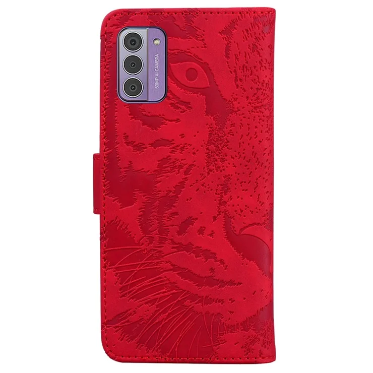 PU Leather Cover for Nokia G42 Tiger Imprint Wallet Stand Collision Resistant Phone Protective Shell - Red