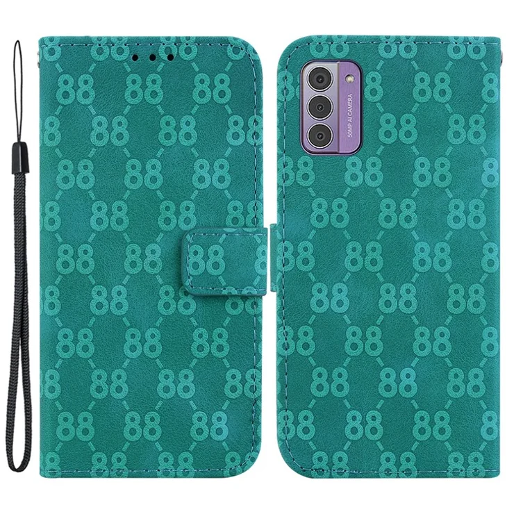 For Nokia G42 Shockproof Leather Wallet Stand Case Double 8-Shape Imprint Phone Cover - Green