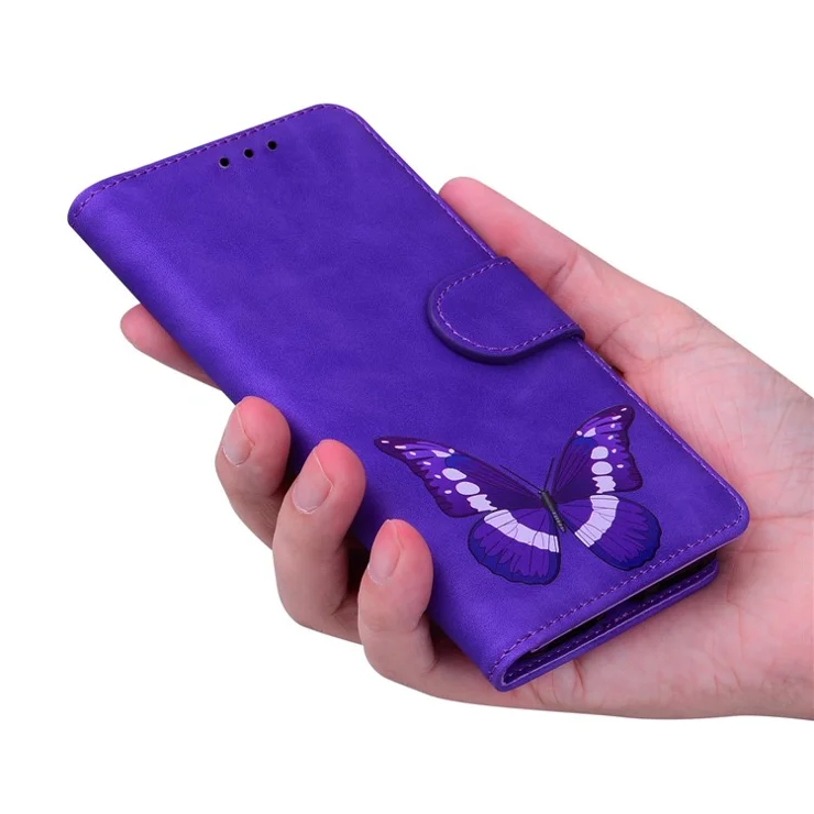 Wallet Flip Cover for Honor 90 Lite 5G / X50i 5G , PU Leather Butterfly Printing Stand Phone Case - Purple