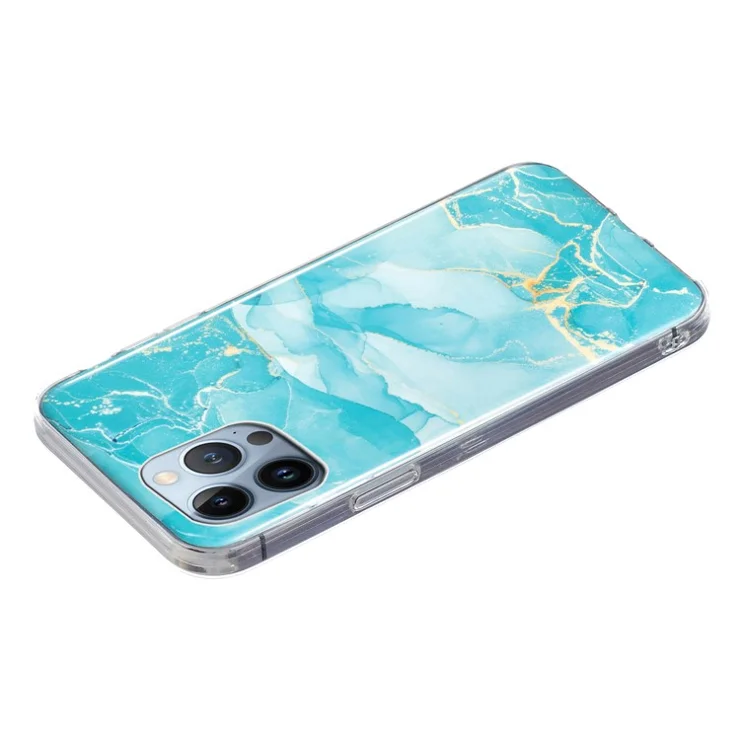 For iPhone 15 Pro Max Marble Pattern IMD Cover Anti-drop TPU Phone Case - Green