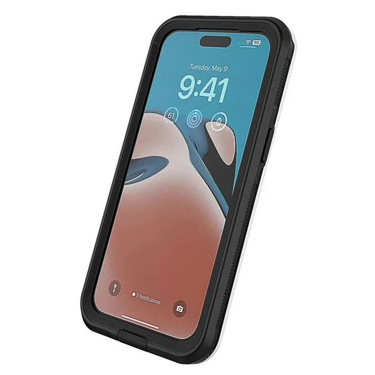 For iPhone 15 Pro IP68 Waterproof Phone Case Fall Protection PC+Neoprene Cellphone Shell - Transparent Black