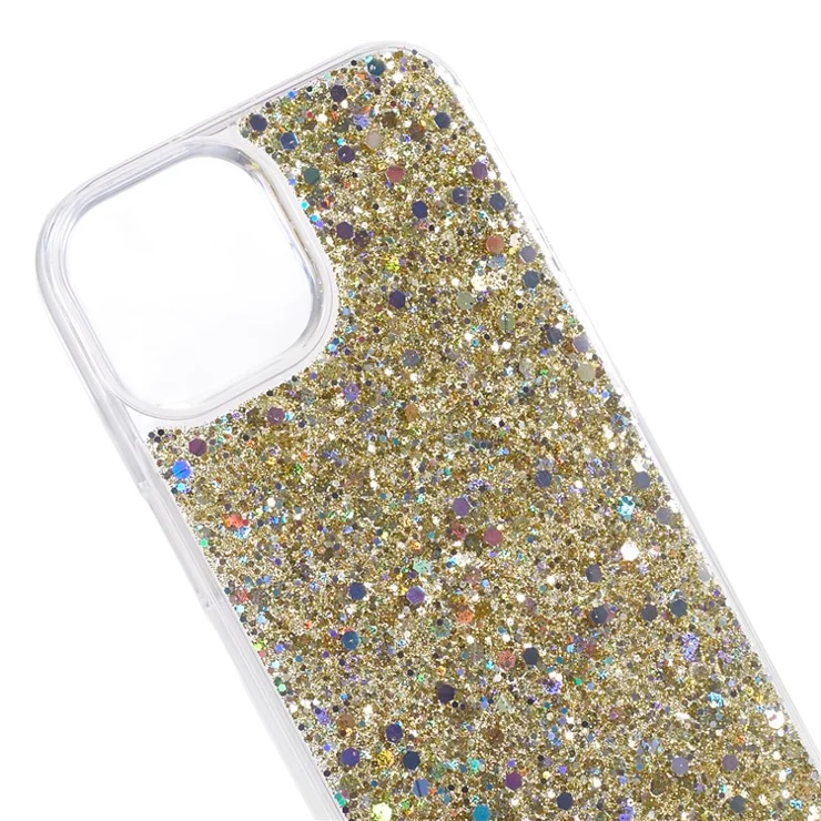 For iPhone 15 Plus Glitter Phone Case Shockproof TPU Sparkly Back Cover - Gold