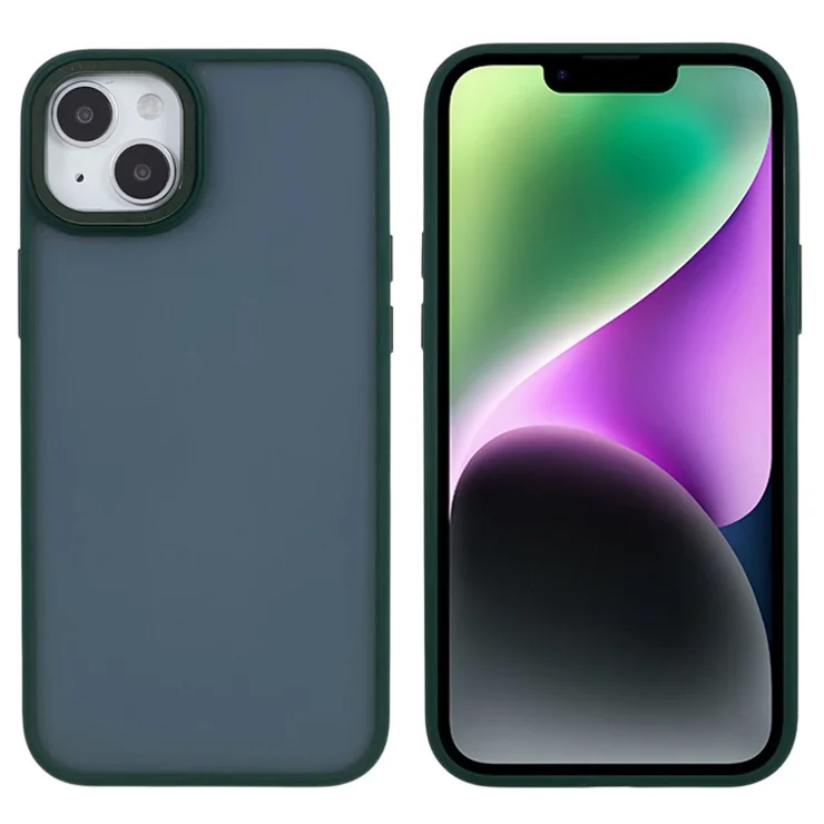 FULEXIN For iPhone 15 Metal Lens Frame Phone Case PC + TPU Hybrid Shockproof Cover - Green